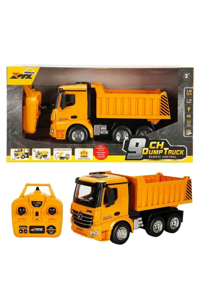 1:18 Sesli Işıklı USB Şarjlı Uzaktan Kumandalı Damperli Kamyon – 2.4 GHz, Hareketli Kasa, Gerçekçi İnşaat Aracı Oyuncak - Resim 2