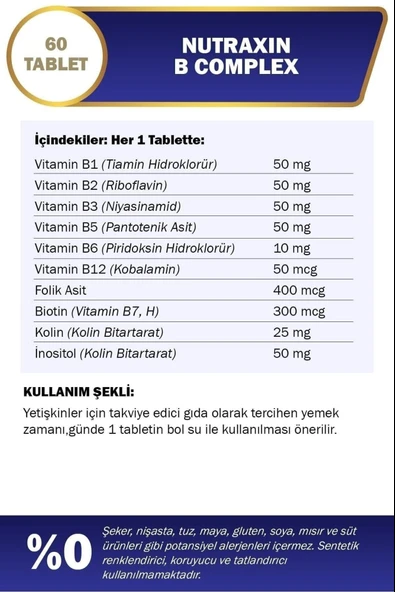 Nutraxin B Complex 60 Tablet 2 Adet - Resim 3