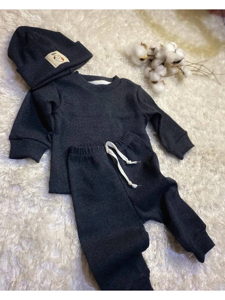 MiaBaby Pamuk Bereli 3'lü Takım Bebek ve Çocuk Antrasit - Resim 3