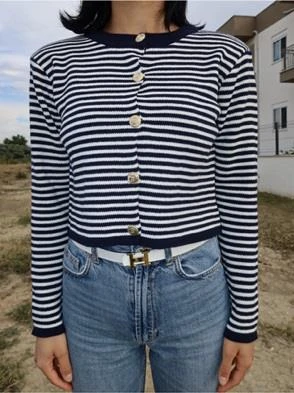 Hipatu İnce Çizgili Altın Düğme Hırka (1780) - Resim 4