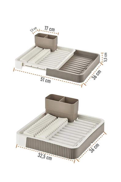 Krem Uzayabilir Sürgülü Bulaşık Sepeti, Lavabo/Tezgah Üstü Açılır Kapanır Bulaşıklık Kurutma Sepeti - Resim 6