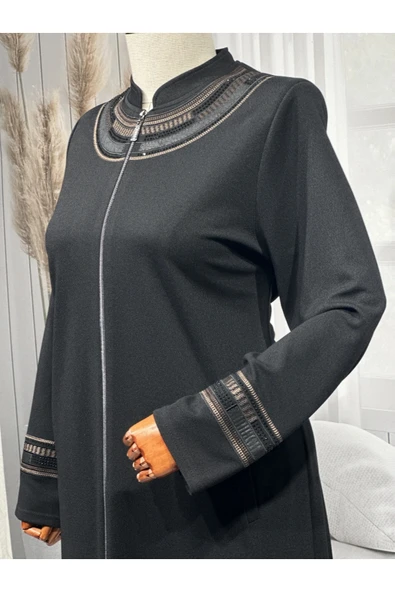Kadın  Battal Mevsimlik Nakışlı Siyah Pardesü - Resim 2