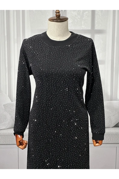 Havyar Baskı Şık Taş İşlemeli Kaliteli Anne Abiye Elbise - Resim 2