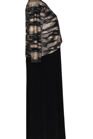 Siyah Zuhal Ceketli Büyük Beden Şık Altın Sarısı Desenli Anne Abiye Takım Elbise - Resim 4