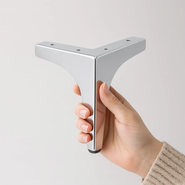 Mobilya Ayağı Dayanıklı Modern Tasarım Koltuk Sehpa Masa TV Ünitesi 17 cm Krom Gümüş Metal 4 Adet - Resim 4