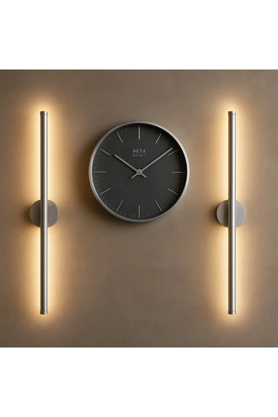 Netzy Platinium Veil™ Metalik Gümüş 70 cm Modern Kablosuz Pilli Aplik – Montajsız Duvar Lambası Pil Dahil - Resim 4