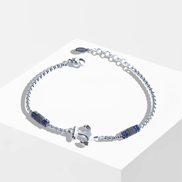 Deniz Çapalı Lacivert Silver Çelik Erkek Bileklik - Resim 2
