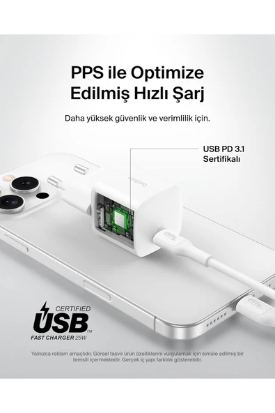 BoostCharge USB-C 25 W PD 3.0 PPS Hızlı Şarj Cihazı, Beyaz - Resim 2
