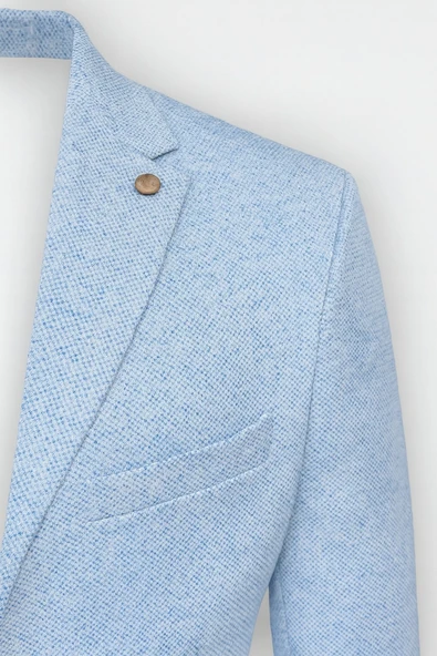 Erkek Karyağdı Desenli Slim Fit Blazer Ceket – Mavi & Gri – Şık Günlük ve Ofis Kombin - Resim 11