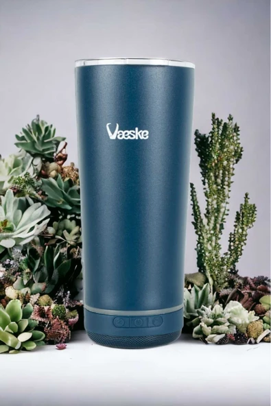 VAESKE BLUETOOTH HOPARLÖRLÜ 500ML PASLANMAZ ÇELİK TERMOS MAVİ - Resim 2