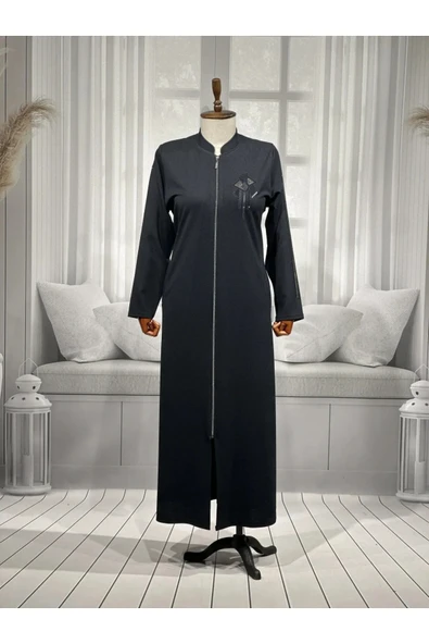 Anne Kadin Büyük Beden Hakim Yaka Fermuarli Cepli Mevsimlik Nakışlı Kap Ceket - Araboy ürün görseli 1