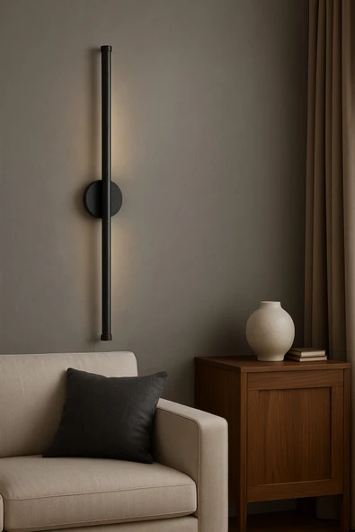 Netzy Obsidian Noir™ Simli Siyah 70 cm Modern Kablosuz Pilli LED Aplik – Montajsız Duvar Lambası Pil Dahil - Resim 2