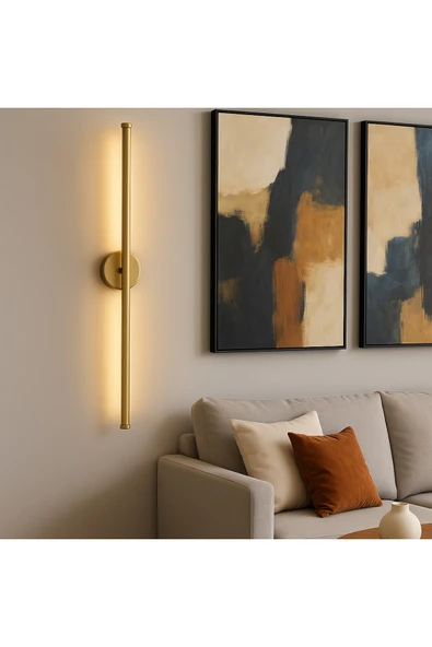 Netzy Modern Kablosuz Pilli Gün Işığı Led Aplik – Eskitme Gold 70 cm | Montajsız Duvar Lambası (Pil Dahil) - Resim 7