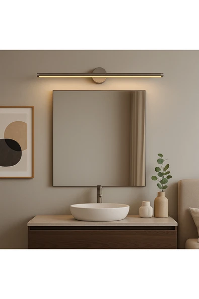 Netzy Platinium Veil™ Metalik Gümüş 70 cm Modern Kablosuz Tablo Ayna Pilli Aplik Montajsız Duvar Lambası ürün görseli 1