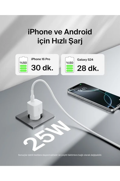 BoostCharge USB-C 25 W PD 3.0 PPS Hızlı Şarj Cihazı, Beyaz - Resim 6
