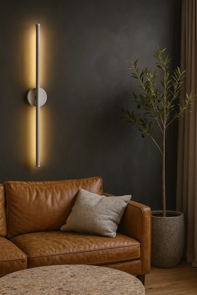 Netzy Platinium Veil™ Metalik Gümüş 70 cm Modern Kablosuz Pilli Aplik – Montajsız Duvar Lambası Pil Dahil ürün görseli 1