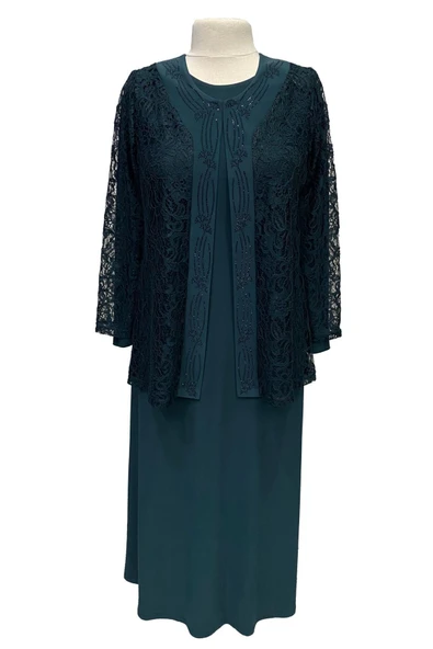 Petrol Mavi Demet Ceketli Elbise Anne Abiye Takım ürün görseli 1