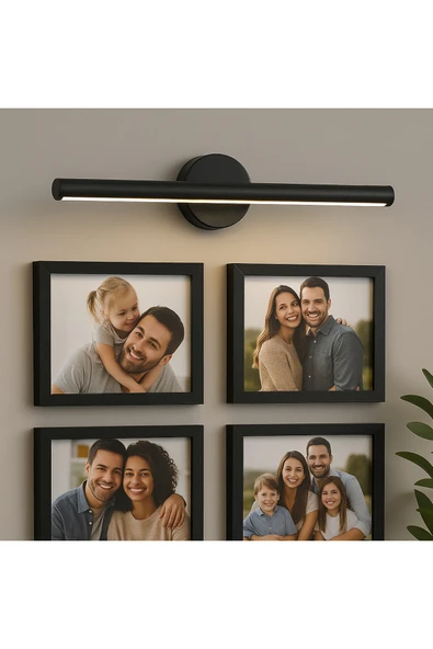 Netzy Obsidian Noir™ Simli Siyah 70 cm Modern Kablosuz Tablo Ayna Pilli Aplik Montajsız Duvar Lambası - Resim 5