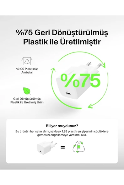 BoostCharge USB-C 25 W PD 3.0 PPS Hızlı Şarj Cihazı, Beyaz - Resim 3