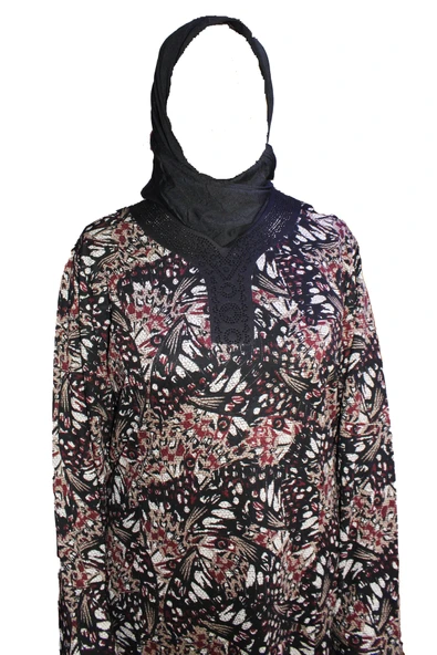 Kadın Demet Kuplu Boydan Kadife Çiçekler Siyah Elbise - Resim 2