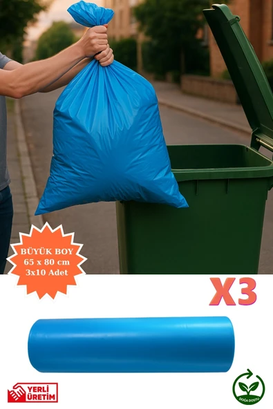 Premium Büyük Boy Çöp Poşeti 65x80 cm 3x10 Adet Ev Mutfak Banyo İş Ofis Avantajlı Ekonomik Paket ürün görseli 1