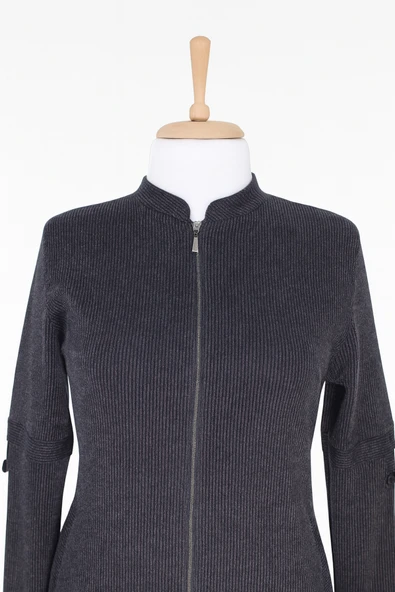 ANNE KADIN BÜYÜK BEDEN HAKİM YAKA FERMUARLI CEPLİ MEVSIMLIK PARDESÜ - Resim 2