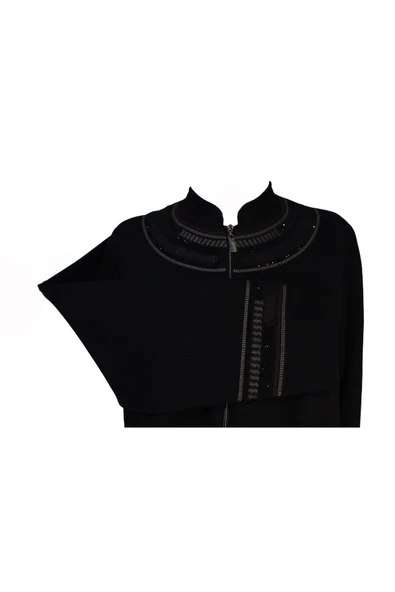 Kadın  Battal Mevsimlik Nakışlı Siyah Pardesü - Resim 7