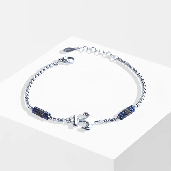 Deniz Çapalı Lacivert Silver Çelik Erkek Bileklik ürün görseli 1