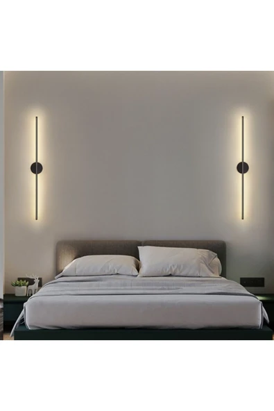 Netzy Modern Premium Kablosuz Pilli Gün Işığı Led Aplik – Siyah 70cm | Montajsız Duvar Lambası (Pil Dahil) - Resim 4