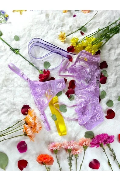 leswear AmberGlow Zarif Çiçek Detaylı Kadın İç Çamaşırı Takımı - Resim 3