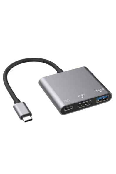 3395 3in1 Çevirici Adaptör Type-C to HDMI, USB 3.0, Type-C Mac Uyumlu 4K Yüksek Hızlı Adaptör - Resim 2
