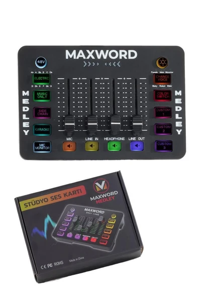 Maxword MEDLEY Gaming Canlı Yayın Stüdyo Kayıt RGB Ses Kartı DJ Mixer (Telefon PC Uyumlu) - Resim 5