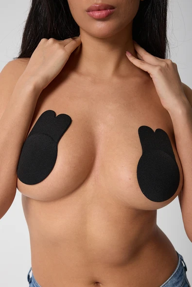 leswear Yapışkanlı Silikon Sütyen Siyah Push Up Göğüs Dikleştirici Göğüs Ucu Kapatıcı - Resim 2