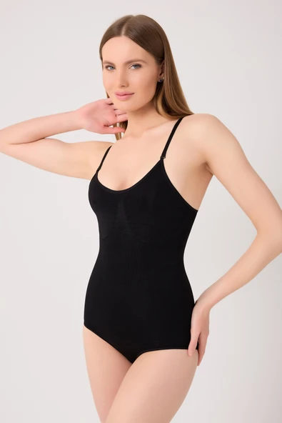 leswear İnceltici ve Toparlayıcı Etkili Vücut Sıkılaştırıcı Seamless Zıbın Korse Siyah ürün görseli 1