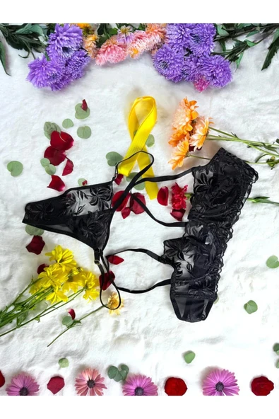 leswear AmberGlow Zarif Çiçek Detaylı Kadın İç Çamaşırı Takımı - Resim 2