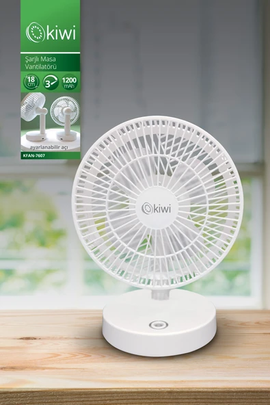 Kfan-7607 Şarjlı Beyaz Ayarlanılabilir Mini Fan Masa Üstü Vantilatörü Usb Soğutucu Sessiz Fan ürün görseli 1