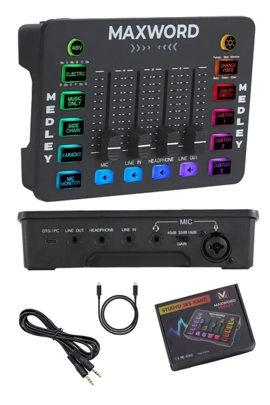 Maxword MEDLEY Gaming Canlı Yayın Stüdyo Kayıt RGB Ses Kartı DJ Mixer (Telefon PC Uyumlu) ürün görseli 1