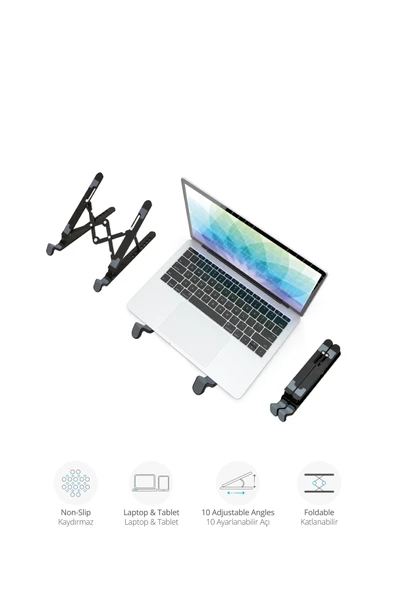 5466 Katlanabilir Kaydırmaz Ayarlı Notebook Standı Yükseltici / Ayarlanabilir 10 Farklı Açı / Laptop ürün görseli 1