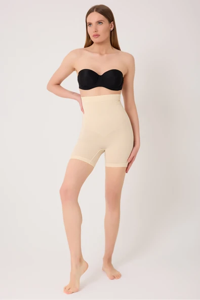 leswear Yüksek Bel Paçalı Seamless Korse Ten Rengi Basen Toparlayıcı Bel İnceltici Kalça Sıkılaştırıcı ürün görseli 1