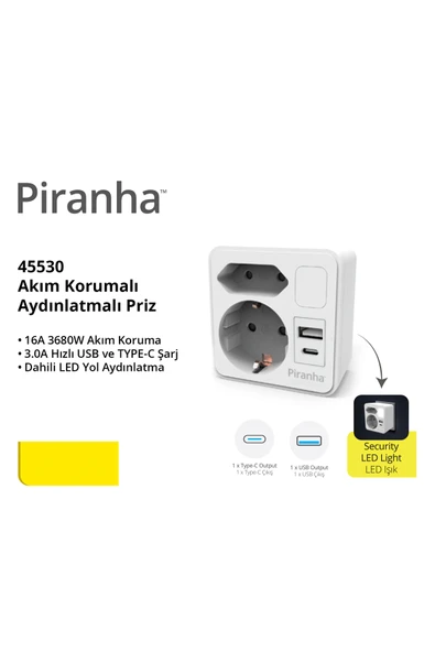 45530 Akıllı Priz USB + Type-C LED Işıklı Termal Akım Korumalı ürün görseli 1