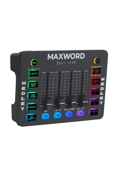 Maxword MEDLEY Gaming Canlı Yayın Stüdyo Kayıt RGB Ses Kartı DJ Mixer (Telefon PC Uyumlu) - Resim 3
