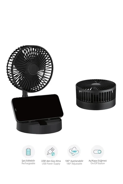 Piranha 5567 Katlanabilir Usb Şarjlı Masaüstü Soğutucu Mini Fan / 3 Kademe Hız Ayarlı Vantilatör - Resim 2