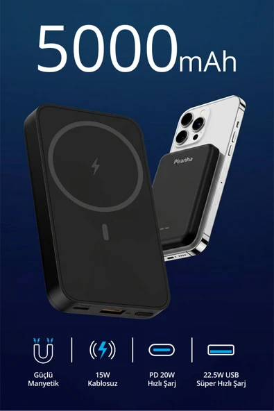 9010-S 5000mAh MagSafe Powerbank / Kablosuz + Kablolu 15W/20W/22.5W Hızlı Şarj / Güçlü Manyetik ürün görseli 1