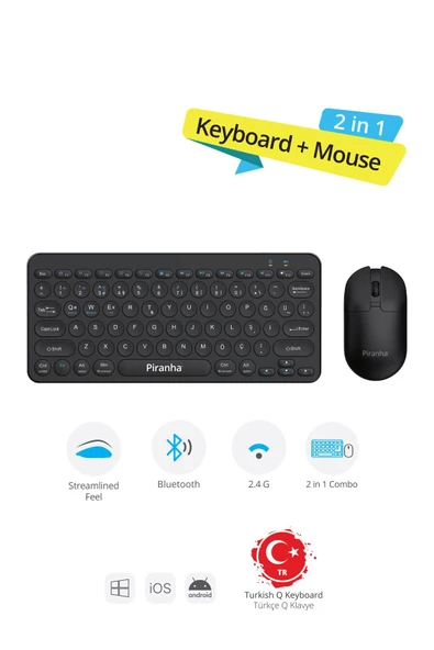 2382-S Kablosuz Türkçe Q Klavye ve Mouse Seti / Bluetooth & 2.4G / Windows - macOS - Android ürün görseli 1