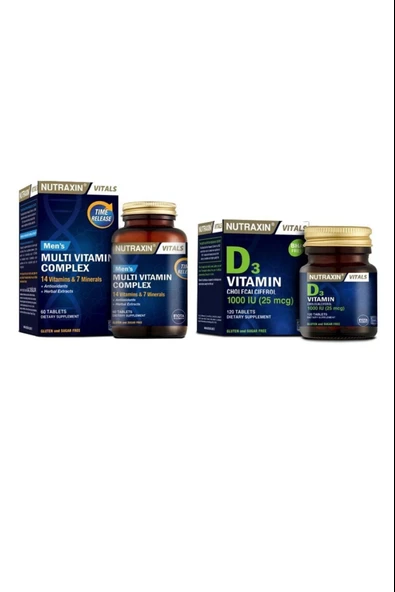 Nutraxin Multivitamin Mineral Complex Erkek 60 Tablet& Nutraxin Vitamin D3 120 Tablet ürün görseli 1