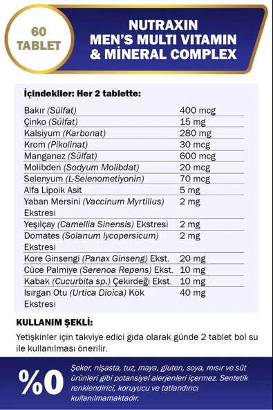 Nutraxin Multivitamin Mineral Complex Erkek 60 Tablet 2 Adet - Resim 4