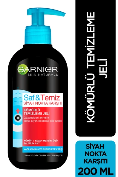 Garnier Saf & Temiz Siyah Nokta Karşıtı Kömürlü Temizleme Jeli 200 ml 3600542082228 ürün görseli 1