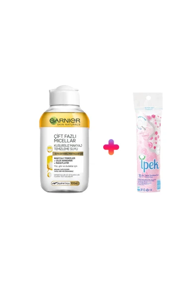 İpek Garnier Çift Fazlı Micellar Kusursuz Makyaj Temizleme Suyu 100 Ml + Makyaj Temizleme Pedi 70'li ürün görseli 1