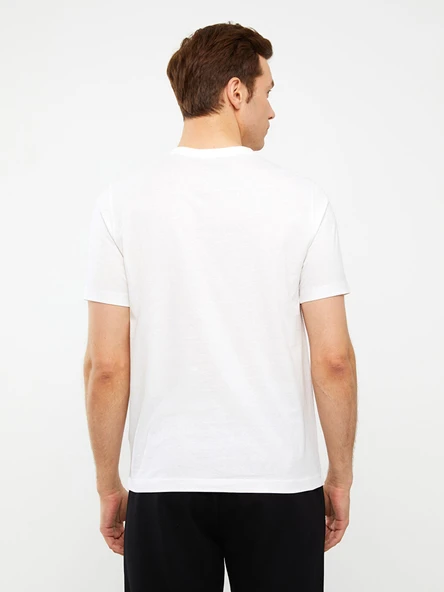 LCWAIKIKI Classic Beyaz Bisiklet Yaka Penye Erkek Tişört - Resim 3