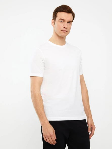 LCWAIKIKI Classic Beyaz Bisiklet Yaka Penye Erkek Tişört ürün görseli 1